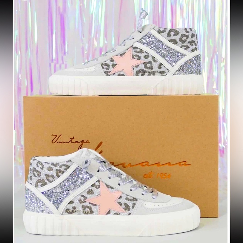 🆕🌿🤍VINTAGE HAVANA: Always Silver Cheetah Mid Top Sneaker SIZE 8.5